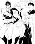  00000_zz78 2boys adoptive_siblings aged_down belt bow bowtie collared_shirt commentary_request dio_brando english_text greyscale hand_on_own_hip handshake highres jojo_no_kimyou_na_bouken jonathan_joestar korean_commentary looking_at_another looking_to_the_side male_focus midriff midriff_peek monochrome multiple_boys muscular muscular_male necktie open_mouth phantom_blood scarf shirt short_hair short_sleeves shoulder_pads siblings simple_background sketch stone_mask_(jojo) suit 