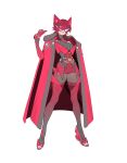  1girl animal_ears black_hair cape cat_ears commentary genderswap genderswap_(mtf) goz-zz highres kamen_rider kamen_rider_maou kamen_rider_my-th_(series) nail_polish open-toe_boots red_unitard ride_x-egg rider-tan rider_belt solo sunglasses toenail_polish toenails untranslatable_commentary 