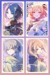  4girls absurdres alternate_hair_length_(shorter) aogu_yozora_ni_hoshi_wa_magirete_(project_sekai) blonde_hair blue_eyes blue_hair border breasts caidychen's_green-eyed_girl closed_mouth commentary_request flower gradient_border grey_hair hair_ornament highres hinomori_shiho hood hood_down hoshino_ichika_(project_sekai) large_breasts leo/need_(project_sekai) long_hair looking_at_viewer looking_back medium_hair mochizuki_honami multiple_girls official_alternate_costume official_alternate_hairstyle open_mouth parted_lips pink_eyes project_sekai smile sora_(men0105) tenma_saki turning_head 