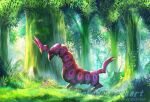  antennae bug centipede colored_sclera commentary_request flower forest from_side grass grave multiple_tails nanami_lusia nature no_humans pokemon pokemon_(creature) pokemon_focus scolipede solo tail tree two_tails yellow_eyes 