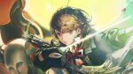  1girl archery archery_shooting_glove arknights armband arrow_(projectile) belt black_gloves black_jacket bow bow_(weapon) bowtie brown_eyes brown_hair cardigan close-up closed_mouth collared_shirt demon_(megami_tensei) earrings energy energy_arrow fighting_stance flipped_hair full_moon game_asset gekkoukan_high_school_uniform gloves green_moon highres holding holding_arrow holding_bow_(weapon) holding_weapon horns isis_(persona) jacket jewelry lips loose_bowtie moon non-web_source official_art open_clothes open_jacket partially_fingerless_gloves persona persona_(summon) persona_3 persona_3_reload pink_cardigan red_armband red_bow red_bowtie s.e.e.s school_uniform shirt short_hair shoulder_belt solo standing stud_earrings swept_bangs takeba_yukari upper_body weapon white_belt white_shirt wing_collar 