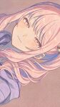  1other akiyama_mizuki black_bow blue_hair blush bow brown_background closed_mouth colored_inner_hair commentary eyelashes hair_between_eyes hair_bow highres hood hoodie long_hair looking_at_viewer multicolored_hair other_focus pink_eyes pink_hair project_sekai purple_hoodie shino7ian side_ponytail sidelocks simple_background smile solo striped_bow untranslatable_commentary upper_body wavy_hair 
