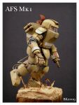  1boy afs arm_cannon armor armor_skirt artist_name assault_visor black_background border branch cable combat_helmet commentary english_commentary english_text exhaust_pipe exoskeleton helmet independent_mercenary_army knee_pads krueger maschinen_krieger mecha mechanical_hands model_kit_(medium) power_armor print_armor robot running sand shoulder_armor smoke_grenade_launcher solo solo_focus unconventional_media weapon white_border 