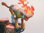  1other bent_over blue_eyes body_fur colored_sclera commentary_request fire furry fusenryo infernape monkey one-hour_drawing_challenge other_focus pokemon pokemon_(creature) pokemon_focus solo tail yellow_sclera 