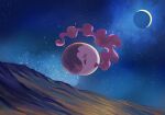  closed_eyes colored_skin commentary_request curled_up floating gas moon musharna night no_humans outdoors pink_skin pokemon pokemon_(creature) pokemon_focus rumiko_(vertlapin96) sky solo star_(sky) starry_sky tapir 