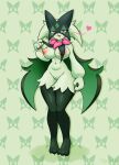 1girl animal_hands animal_nose black_fur body_fur breasts claws furry furry_female green_fur highres large_breasts looking_at_viewer mask meowscarada nndy00 pawpads pink_eyes pokemon pokemon_(creature) smile solo two-tone_fur uncensored 