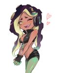  &lt;3 2017 beauty_mark blush breasts cephalopod clothing dark_skin eyebrows eyelashes female fingerless_gloves gloves green_eyes hair headphones humanoid jacket long_hair marina_(splatoon) marine nintendo not_furry octoling octopus one_eye_closed open_mouth simple_background solo splatoon teeth tentacle_hair tentacles tongue video_games white_background wink ミュカ 