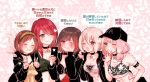  5girls ;o aoba_moka arm_around_shoulder arm_around_waist arm_belt bang_dream! bangs black_choker black_eyes black_hair black_jacket blue_eyes blush bob_cut breasts brown_hair cellphone chino_machiko choker cleavage collarbone double_v earrings eyes_visible_through_hair floral_background green_eyes grey_hair grin group_picture hair_over_one_eye hairband hand_on_own_chest hand_to_own_mouth hazawa_tsugumi holding holding_phone jacket jewelry long_hair long_sleeves low_twintails medium_breasts mitake_ran multicolored_hair multiple_girls navel one_eye_closed phone pink_background pink_hair red_eyes red_hair see-through short_hair short_sleeves small_breasts smartphone smile sports_bra stomach streaked_hair sweatdrop translation_request trembling twintails udagawa_tomoe uehara_himari upper_body v 