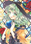  artist_name commentary_request hat holding komeiji_koishi long_sleeves looking_at_viewer looking_to_the_side mugicha_(mugicha0929) open_mouth smoke solo sparkle third_eye touhou wide_sleeves 
