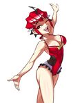  1girl breasts cleavage genderswap knockout_(transformers) large_breasts personification red_eyes red_hair ryuusei_(mark_ii) short_hair swimsuit transformers transformers_prime wink 