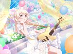  balloons bang_dream! blonde_hair blush dress guitar long_hair music shirasagi_chisato sky violet_eyes 