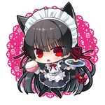  animal_ears black_hair bowl cat_ears cat_tail chibi dress fish izumi_makoto long_hair looking_at_viewer maid maid_headdress original pantyhose red_eyes rice rice_bowl tail wrist_cuffs 