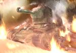 fire ground_vehicle kv-2 military military_vehicle motor_vehicle mujin_teisatsuki no_humans original smoke sparks steam tank tank_focus 