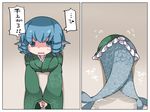  bad_id bad_pixiv_id blue_eyes blue_hair dehydrated drill_hair hammer_(sunset_beach) hands_together head_fins japanese_clothes kimono long_sleeves looking_at_viewer mermaid monster_girl motion_lines multiple_views open_mouth short_hair stuck sweatdrop tail_wagging through_wall touhou translated twin_drills wakasagihime wide_sleeves 