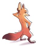  2017 anthro bedroom_eyes butt canine disney fox fuel_(artist) half-closed_eyes hand_on_head hand_on_hip looking_at_viewer looking_back male mammal nick_wilde nude rear_view seductive signature simple_background smile solo standing white_background zootopia 