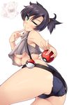  alternate_costume belt black_hair breasts clefairy crop_top cutoffs dengeki!_pikachu denim denim_shorts finger_to_mouth gen_1_pokemon green_eyes highres holding holding_poke_ball kasumi_(pokemon) large_breasts looking_at_viewer midriff navel nksk one_eye_closed pocket_monsters_(manga) poke_ball poke_ball_(generic) pokemon pokemon_(creature) pokemon_(game) short_hair short_shorts shorts side_ponytail smile solo underboob 