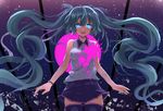  black_legwear black_skirt blue_eyes blue_hair breasts eyebrows_visible_through_hair glowing glowing_eyes hatsune_miku highres hopepe iiya_(vocaloid) large_breasts long_hair looking_at_viewer parted_lips skirt smile solo thighhighs twintails vocaloid 