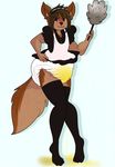  anthro canine clothed clothing diaper duster female legwear maid_uniform mammal peeing simple_background solo stockings tabitabi uniform urine watersports wet_diaper wetting wolf 