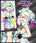  2017 bare_shoulders beauty_mark breasts cephalopod clothing crown dress english_text fangs female fingerless_gloves gloves hair humanoid inkling marine mask nintendo not_furry one_eye_closed open_mouth pearl_(splatoon) sereneandsilent short_hair side_boob solo splatoon squid tentacle_hair tentacles text undressing video_games wink yellow_eyes 