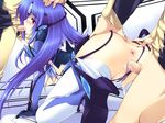  1girl 2boys anus ass ass_grab blue_hair blush breasts clothed_sex cum cum_in_mouth cum_in_pussy fellatio groping group_sex iizuki_tasuku kos-mos multiple_boys oral penis pussy rape sex thighhighs threesome uncensored underboob vaginal xenosaga 