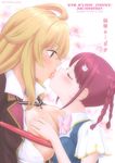  2girls ayanero_taicho blonde_hair kiss multiple_girls red_eyes red_hair shikishima_mirei tokonome_mamori valkyrie_drive valkyrie_drive_-mermaid- yuri 