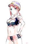  1girl bikini blue_eyes braid breasts hat midriff navel ponytail red_hair rose_(tales) short_hair tales_of_(series) tales_of_zestiria 