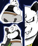  2019 anthro blush butt clothing duo facesitting fur giant_panda hisashino hug humanoid_hands kaku_renbo male mammal overweight overweight_male pants simple_background teeth ursid vs_knight_ramune_&amp;_40_fire white_fur 