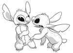  2016 3_toes 4_fingers alien back_markings black_eyes cel_shading chest_tuft clone digital_media_(artwork) disney duo experiment_(species) greyscale half-closed_eyes head_tuft lilo_and_stitch markings monochrome notched_ear open_mouth secoh2000 simple_background small_tail stitch toes tuft white_background worried 