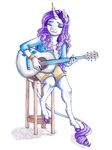  5_fingers anthro clothed clothing earthsong9405 equine eyes_closed female feral friendship_is_magic fur hair hooves horn mammal musical_instrument my_little_pony purple_hair rarity_(mlp) simple_background smile solo traditional_media_(artwork) unicorn white_background white_fur 