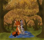 anthro autumn canine disney female forest fox grass hi_res i_ship_it_real_hard judy_hopps kneeling lagomorph mammal nick_wilde nude outside rabbit smile solid_color tree zootopia 