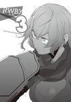  commentary_request ember_celica_(rwby) english grin monochrome official_art rwby smile solo title yang_xiao_long yasuda_suzuhito 