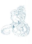  anthro charr claws clothed clothing dagos duo embrace fangs feline female flat_chested fluffy fluffy_tail fur guild_wars horn mammal mane multi_ear simple_background stripes topless video_games 