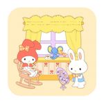  &lt;3 2011 beady_eyes beverage blue_fur blue_shirt bow bow_tie brother chair coffee cup female flat_(sanrio) flower fur group hakusan hood lagomorph long_ears male mammal mirror mouse my_melody plant please_my_melody rabbit rhythm ribbons rodent sanrio sibling sitting white_fur 