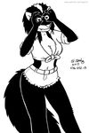  2017 anthro breasts cleavage clothed clothing fangs female mammal midriff navel skunk solo tegerio 