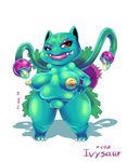  2017 anthro areola breasts clitoris fangs female half-closed_eyes ivysaur looking_at_viewer nintendo nipples open_mouth pok&eacute;mon pussy red_eyes saliva simple_background solo teeth tongue vicioustyrant video_games white_background yellow_areola yellow_nipples yellow_tongue 