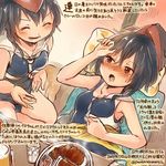  ^_^ ^o^ alcohol asymmetrical_hair beer beer_mug black_hair blush brown_eyes closed_eyes colored_pencil_(medium) commentary_request cup curry curry_rice dated drinking_glass food hat holding holding_cup i-13_(kantai_collection) i-14_(kantai_collection) kantai_collection kirisawa_juuzou multiple_girls numbered one-piece_swimsuit open_mouth rice sailor_collar school_swimsuit short_hair smile swimsuit traditional_media translation_request twitter_username white_sailor_collar 