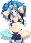  animal_ears aqua_legwear arms_up bangs bikini black_bikini blue_eyes blue_hair boots breasts commentary_request cropped_jacket cure_gelato earrings extra_ears fur_trim grin indian_style jacket jewelry kirakira_precure_a_la_mode long_hair looking_at_viewer medium_breasts navel open_clothes open_jacket parted_bangs parted_lips precure satou_(kuso-neet) short_sleeves simple_background single_thighhigh sitting smile solo swimsuit tategami_aoi thighhighs thighs white_background 