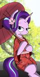  2017 clothed clothing equine female flower flower_in_hair friendship_is_magic hair hair_bun horn horse japanese_clothing kimono looking_at_viewer mammal multicolored_hair my_little_pony pandramodo plant pony smile solo starlight_glimmer_(mlp) two_tone_hair unicorn 