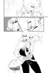  !! ... arm_up bangs bracelet comic eyebrows_visible_through_hair fate/grand_order fate_(series) greyscale jewelry long_sleeves monochrome oni pants sakata_kintoki_(fate/grand_order) shiromako shorts shuten_douji_(fate/grand_order) silent_comic speech_bubble spoken_ellipsis spoken_exclamation_mark sunglasses train_interior 