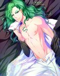  akubaka artist_name character_name earrings green_hair jewelry katekyo_hitman_reborn! kikyo_(reborn) long_hair makeup male_focus ring shirtless solo undressing wavy_hair 