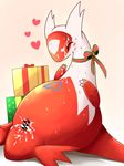  &lt;3 anus blush bow censored christmas cum cum_in_ass cum_in_pussy cum_inside cum_on_face eyes_closed female feral gift holidays latias legendary_pok&eacute;mon mochitig nintendo pok&eacute;mon pussy solo sweat video_games 