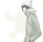  black_hair blue_eyes coat facial_mark fur_trim glasses gloves kakimoto_chikusa katekyo_hitman_reborn! kitsuno male_focus solo upper_body white_background 