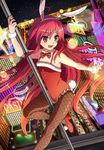  1girl animal_ears bare_shoulders bunny_ears bunny_outfit fishnet_pantyhose pole_dancing red_eyes red_hair shakugan_no_shana shana solo 