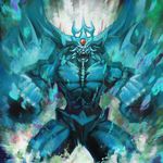  angry artist_request claws clenched_hands creature deity duel_monster epic giant glowing god highres horns looking_at_viewer muscle no_humans obelisk_the_tormentor red_eyes roar spikes yu-gi-oh! 