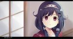  bangs blurry blurry_background close-up collarbone eyebrows_visible_through_hair face hair_ornament hairband kantai_collection letterboxed looking_at_viewer low_twintails parted_lips portrait purple_hair red_eyes ryuuhou_(kantai_collection) solo swept_bangs taigei_(kantai_collection) twintails twitter_username whale_hair_ornament yukichi_(eikichi) 