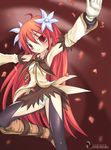  1girl blush cosplay detached_sleeves flower hair_ornament marta_lualdi_(cosplay) necklace panty_shot pantyhose red_eyes red_hair shakugan_no_shana shana skirt smile tales_of_symphonia_knight_of_ratatosk white_panties 