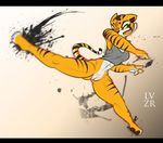  2017 anthro bottomless clothed clothing feline female kung_fu_panda lysergide mammal master_tigress pussy shirt solo stripes tiger 