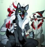  &lt;3 2015 5_fingers angiewolf anthro canine cat dog feline feral kero_tzuki mammal open_mouth red_eyes smile teeth tongue wolf 