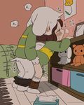  anthro asriel_dreemurr bedroom bent_over blush bottomless caprine chara_(undertale) child clothed clothing cub cute duo female from_behind_position fur goat human human_on_anthro interspecies male male/female mammal pants_down partially_clothed semi sex standing undertale video_games white_fur young 