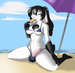  anthro balls beach bikini black_hair breasts clothing dickgirl eyewear food glasses hair intersex lagomorph mammal marbles navel nipples parasol penis popsicle purple_eyes rabbit sand seaside solo swimsuit towel water ziggie13 